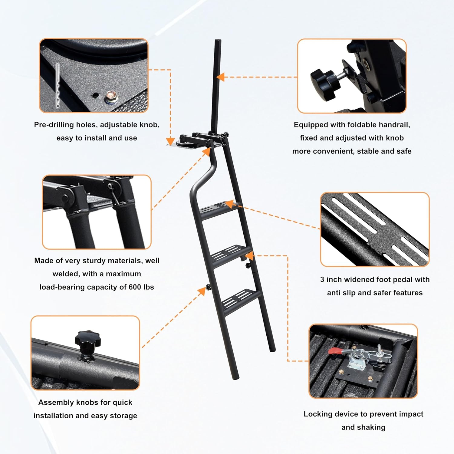 Universal Pickup Truck Tailgate Ladders 45″ Heavy Duty Foldable Rotatable