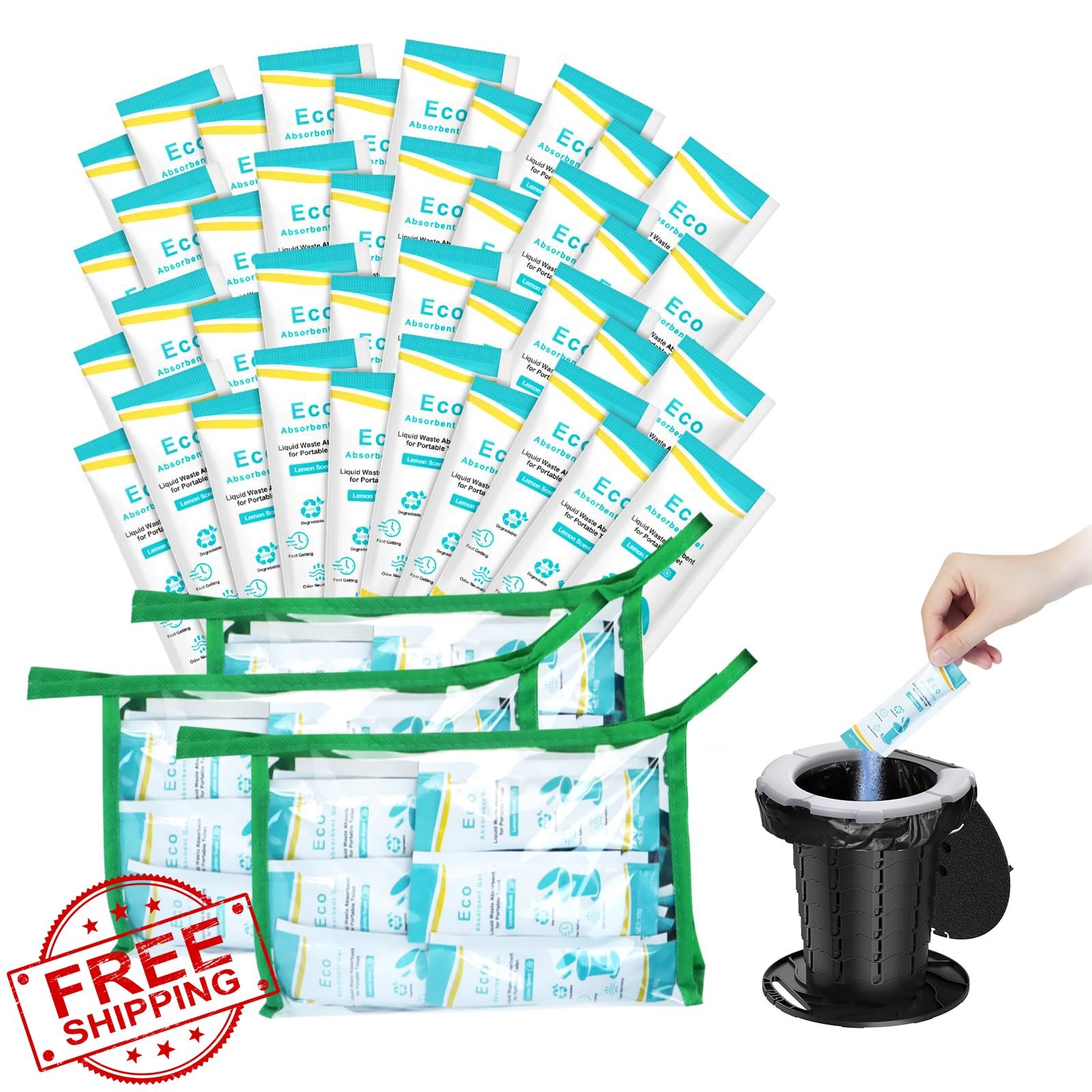 BLIKA 60 Pack Portable Toilet Absorbent Gel Camping Urine Powder