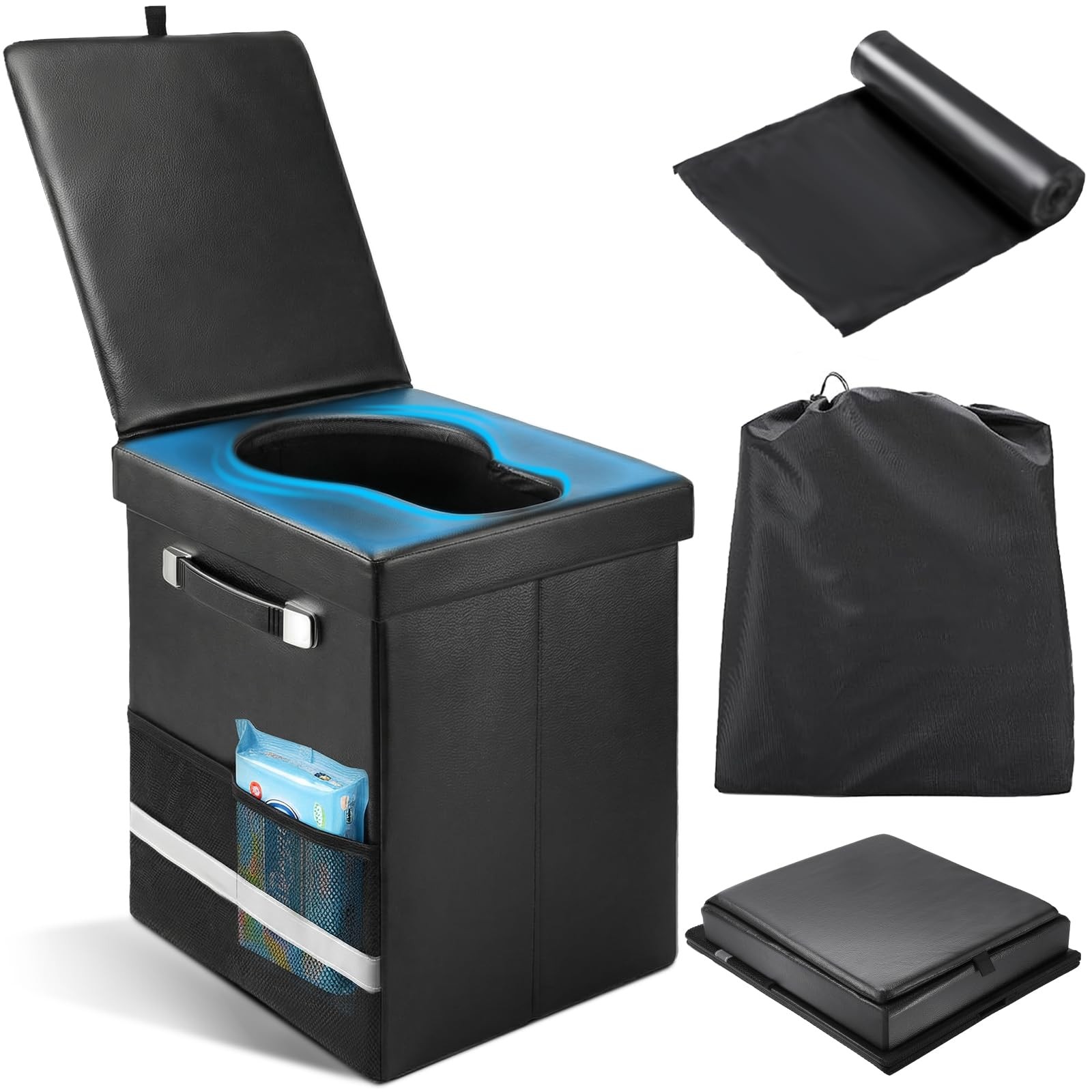 2026 Upgraded XL Portable Toilet for Adults, Large Camping XL, Black