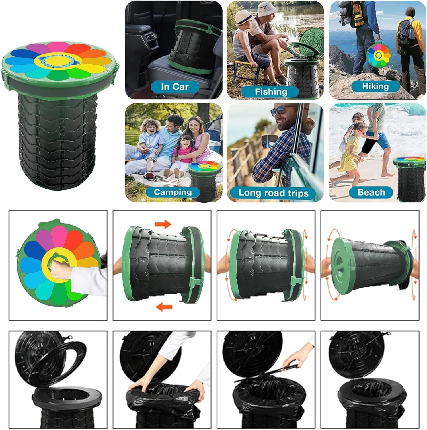 Foldable Camping Toilet, Mobile Toilet with Carry Bag and 7 Rubbish Bags, Carry…