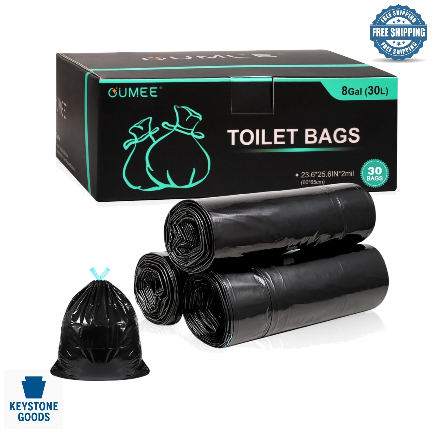 30 Pack Heavy Duty Camping Toilet Bags, Leak-Proof, 8 Gallon Capacity