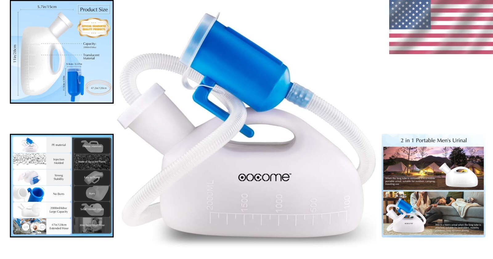 2000ml Reusable Men’s Urinal Bottle with Long Tube – Ideal for Travel & Home