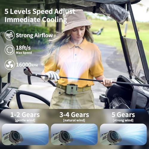 Socool 4000mAh Portable Waist Fan Clip on Wearable Belt Personal Fan Green