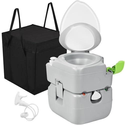 Portable Toilet Camping Porta 5.8 Gal Extended Diagonal Seat+Bag+Sprayer