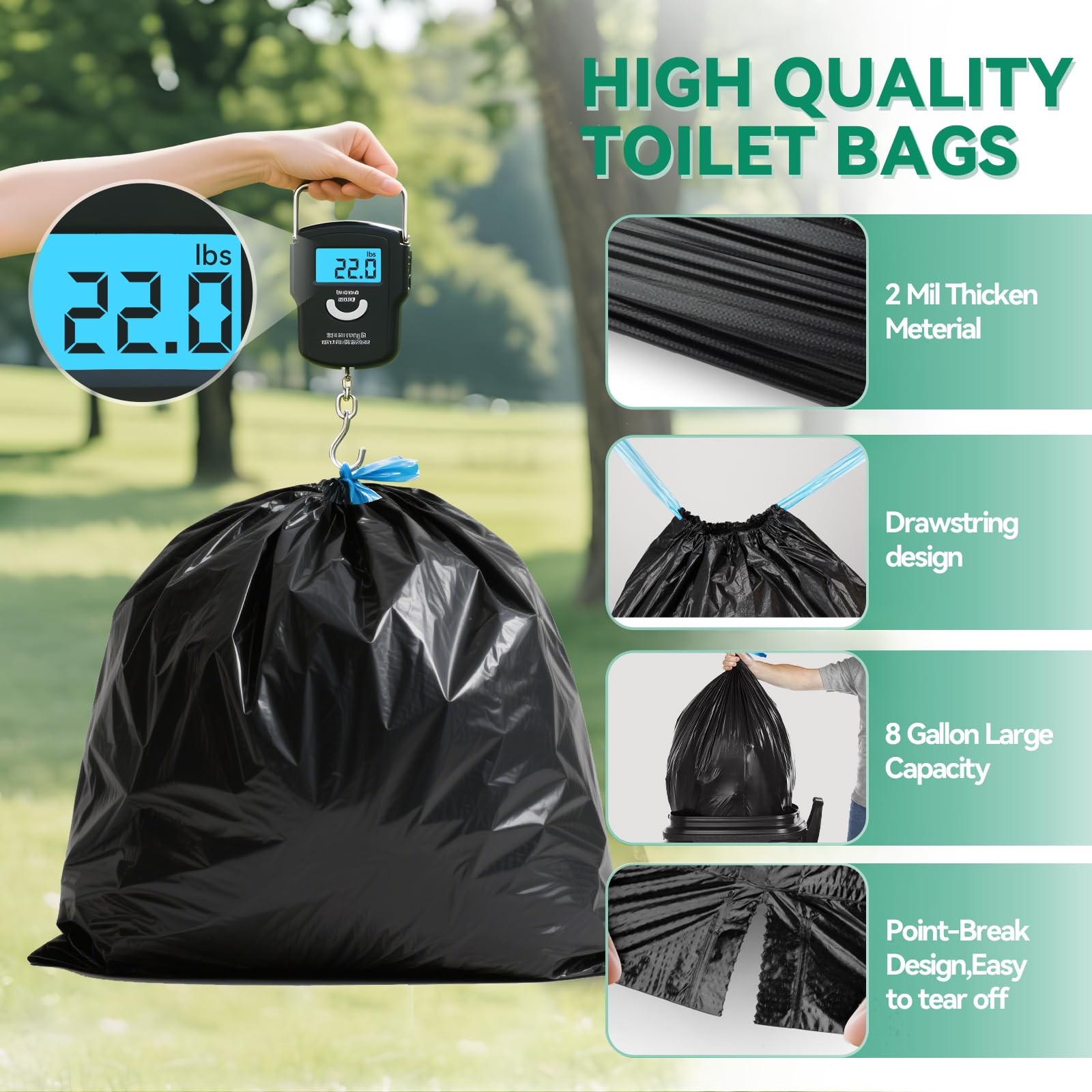Portable Toilet Bags – 2 Mil Thickened Camping Toilet Bags, Drawstring Travel…