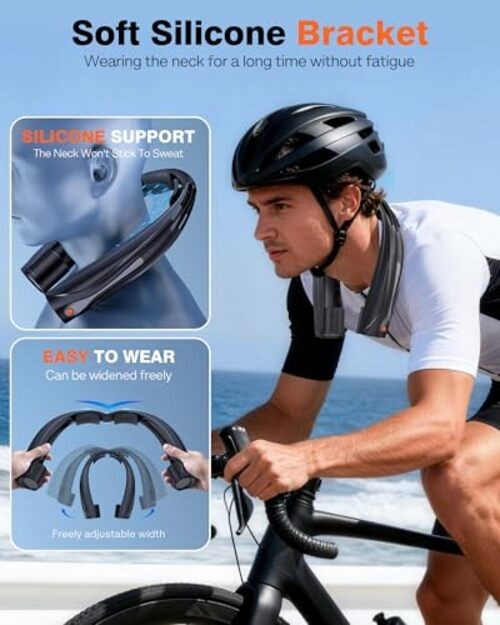 Portable Neck Fan, 6000mAh Personal Fan, 360° Cooling Rechargeable Black