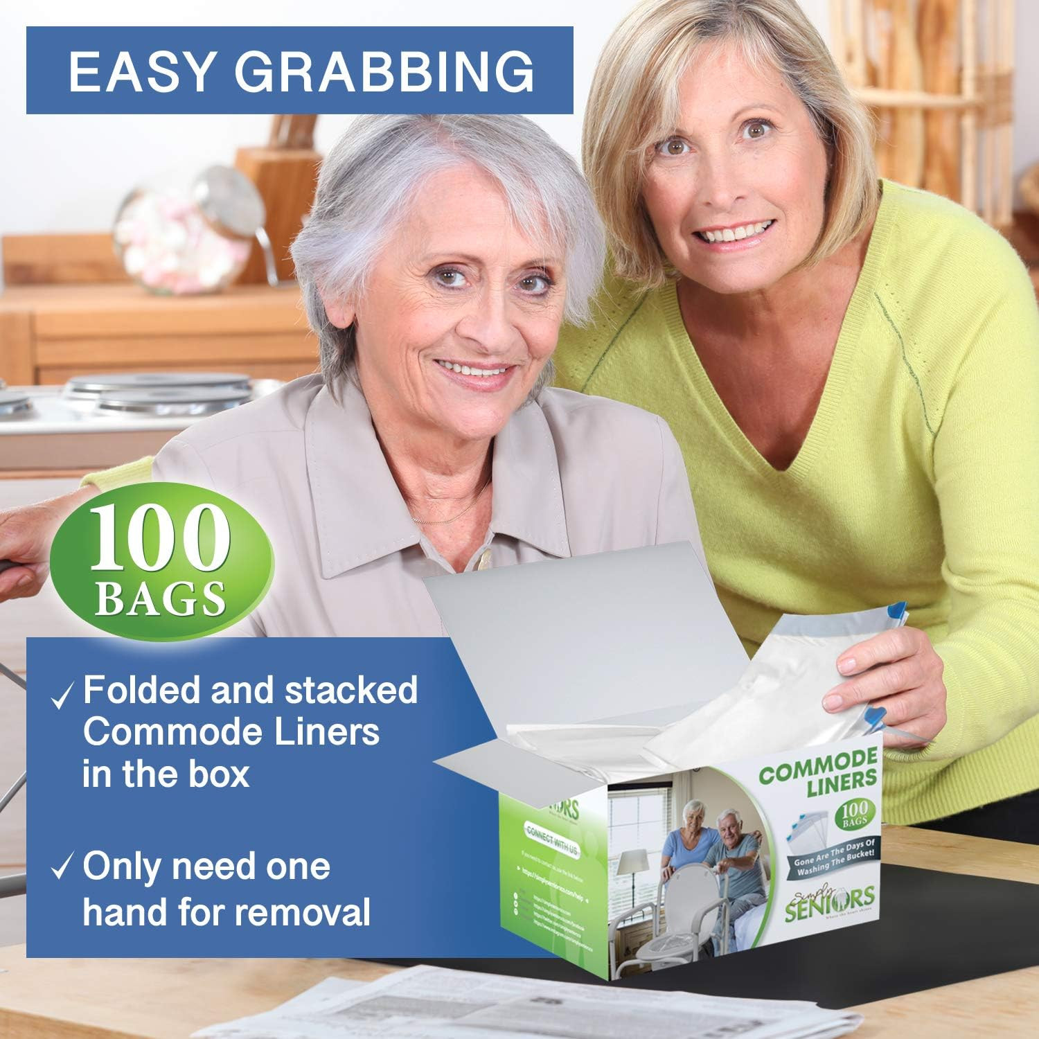 Commode Liners – 100 Strong Portable Commode Toilet Bags – Easy to Use Bedside C