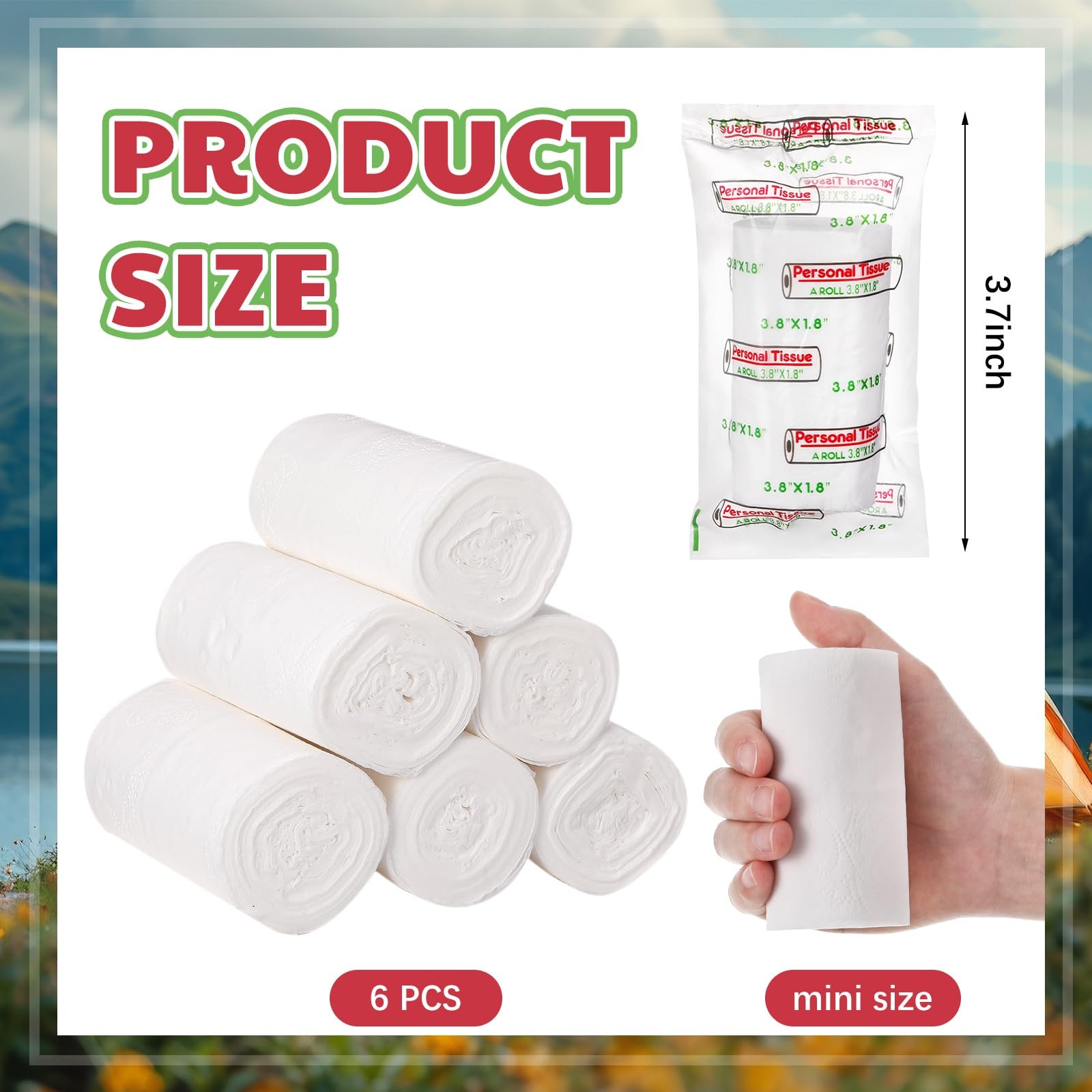 Travel Toilet Paper 6 Pack – Portable Soft Tissue Rolls for Camping, Hiking