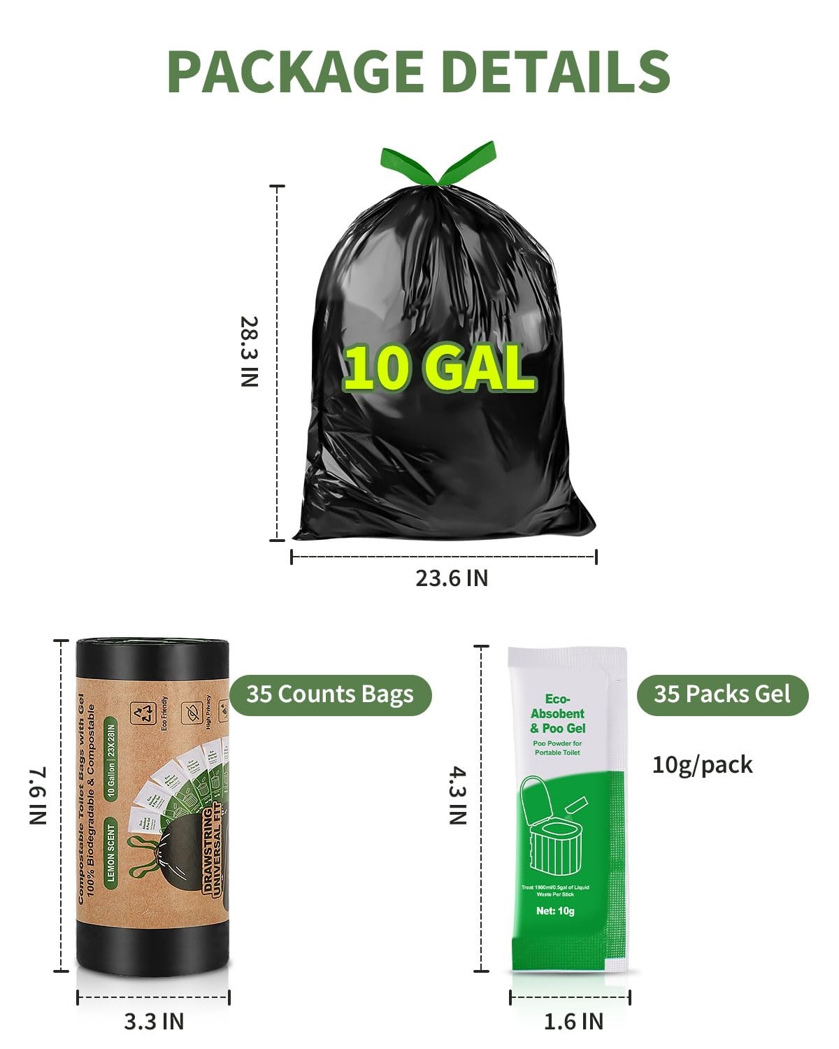 Camping Toilet Bags Poo Gel Set, 35 Count Portable Toilet Bags with 35 Count …