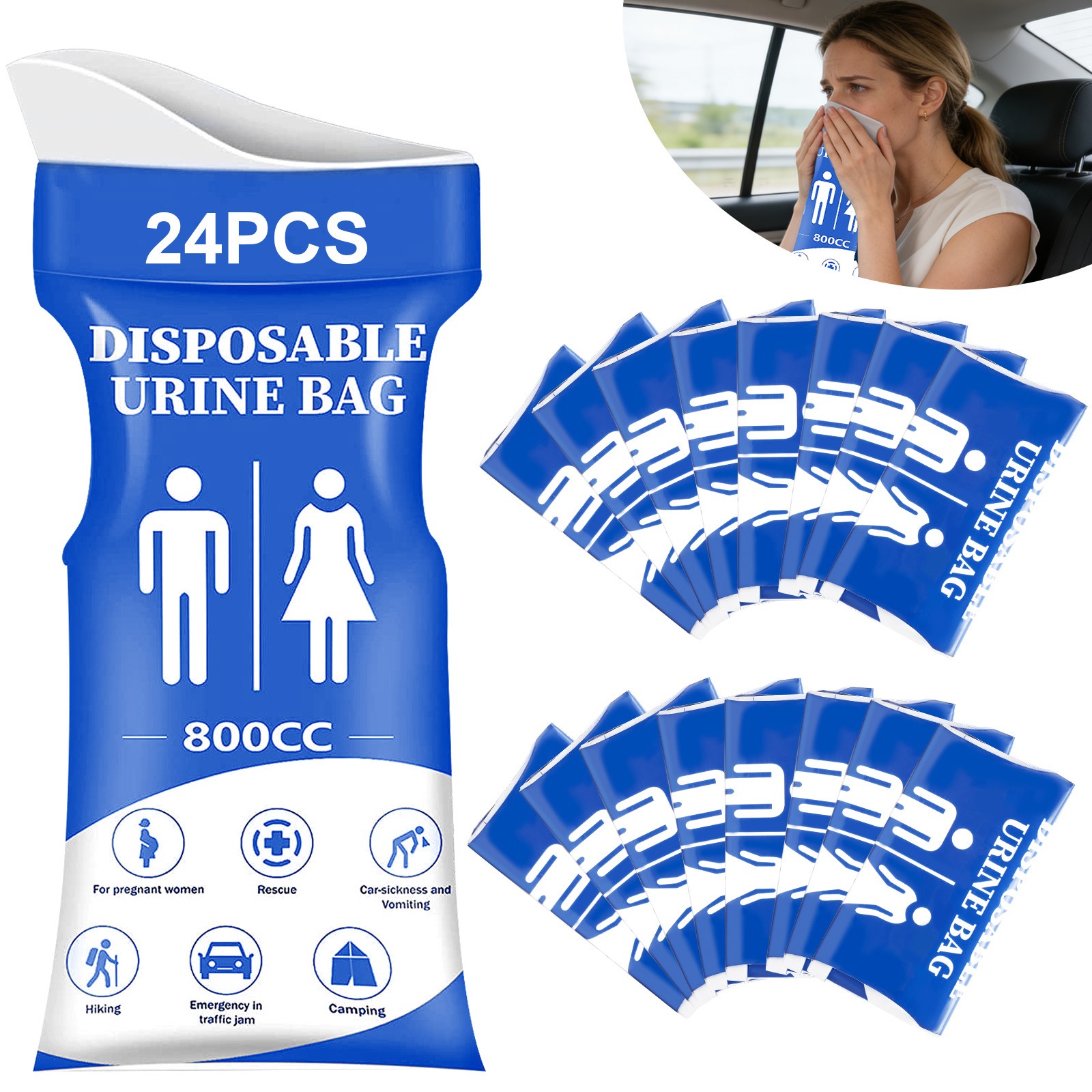 24PCS Disposable Urine Vomit Bag Emergency Pee 800CC Portable Travel Camp Unisex