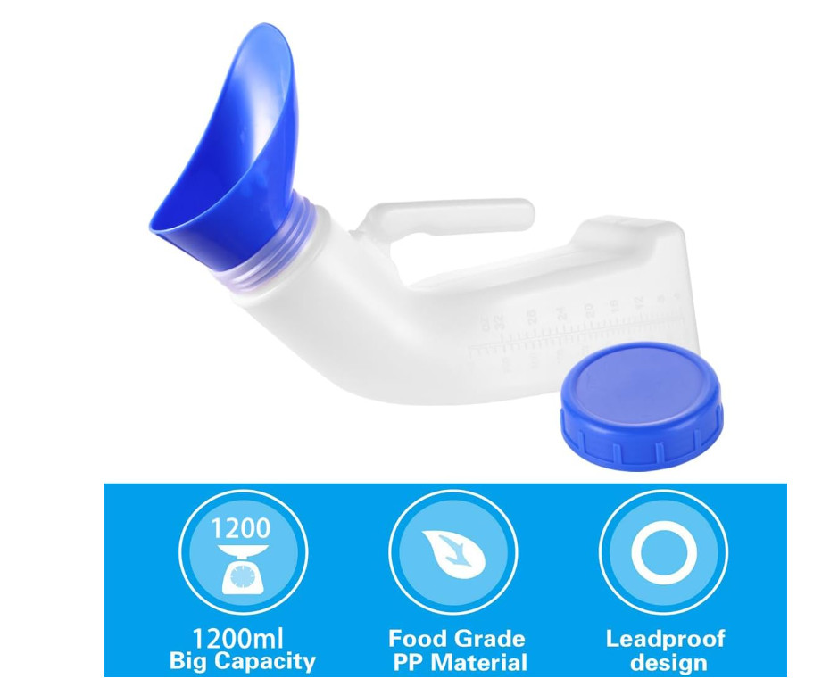 Portable Urinal Bottle 1200ML Unisex Spill Proof Travel Pee Bottle Funnel