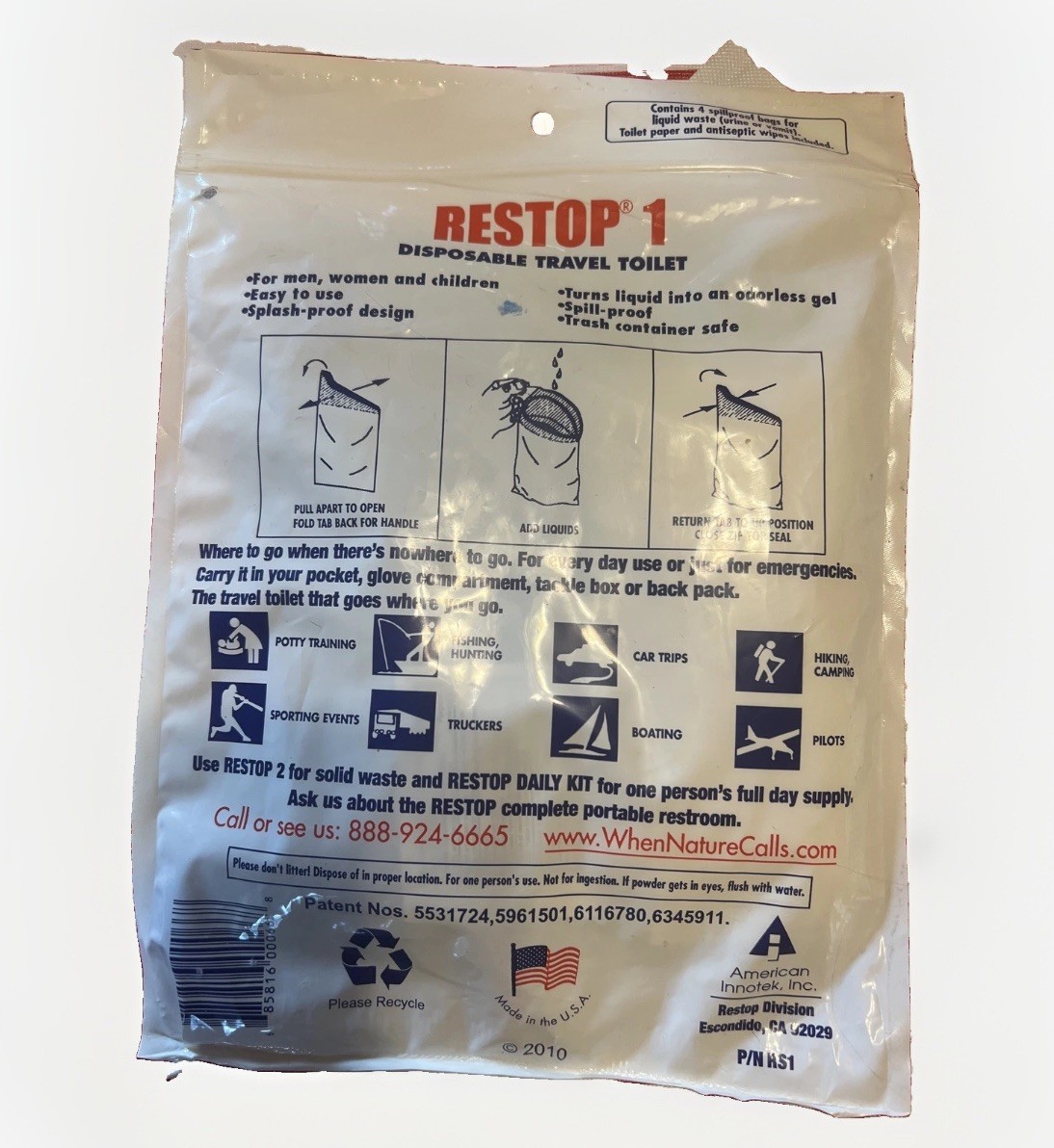 RESTOP 1 Portable Toilet Liquid Leak Proof Waste Bag Travel Camping Outdoors