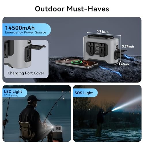 14500mAh Portable Waist Fan, Strong Wind Power for Full Body Cooling Gray