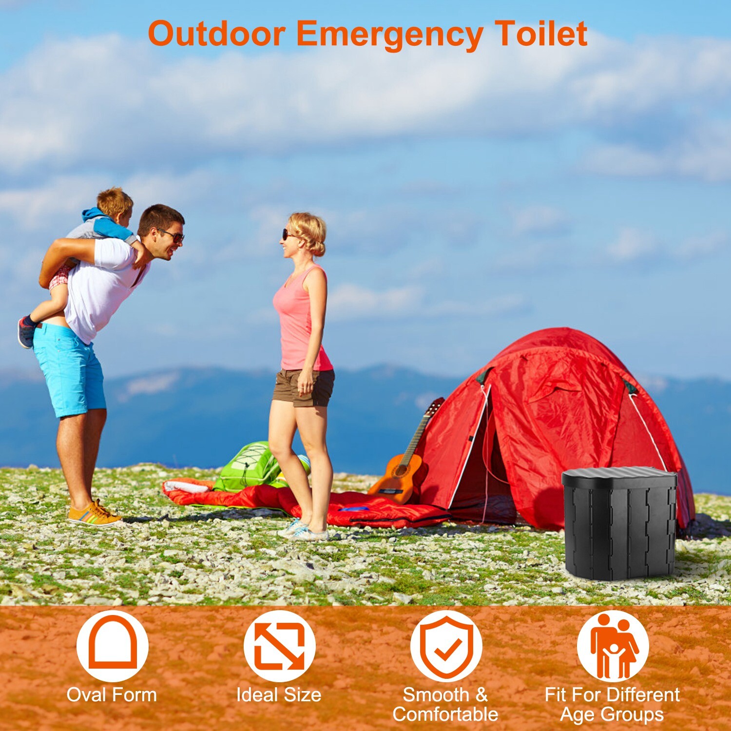 Portable Folding Toilet with Lid Waterproof Porta Potty Car Toilet Bucket Toilet