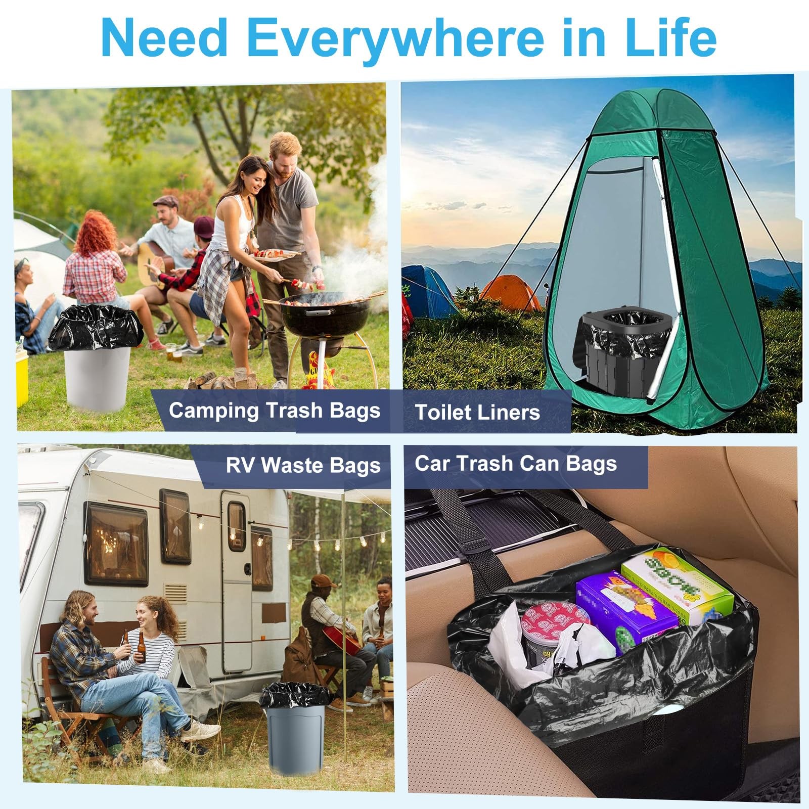 100 PCS Portable Toilet Bags, Drawstring Biodegradable Camping Potty Bags 8 G…