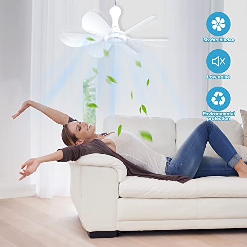 Xindejia USB Powered Small Ceiling Fan 6 Blades Quiet DC 5V USB Switch Control