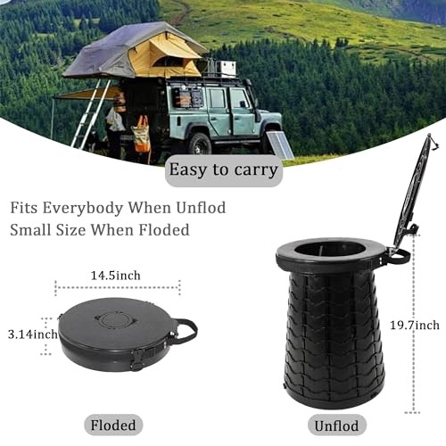 XXL Portable Toilet -19.7″ H 15″ D Adjustable Foldable Camping Toilet, Black