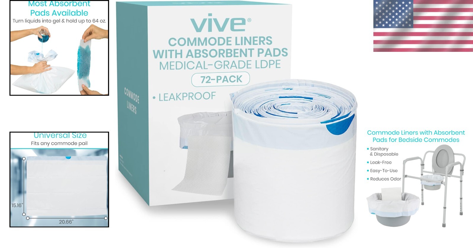 Super Absorbent Portable Toilet Commode Liners – Fits Standard/Bariatric Pails