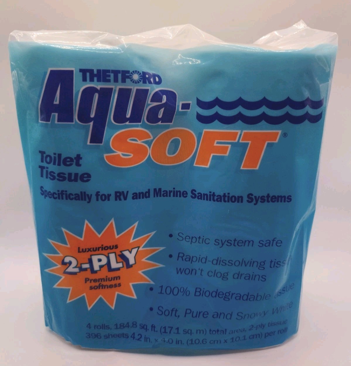 Thetford Aqua-Soft 2-Ply RV Marine Toilet Tissue – 4 Pack (03300) – NOS