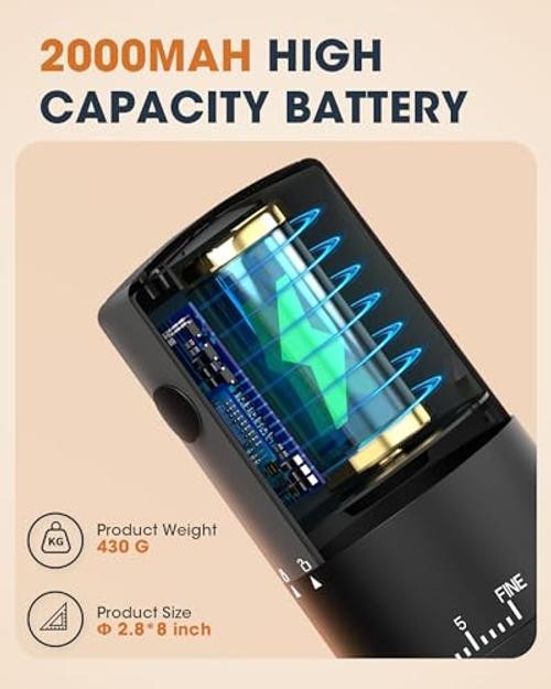 First Grind-While-Charging Rechargeable Coffee Grinder, 1.7X Faster Black