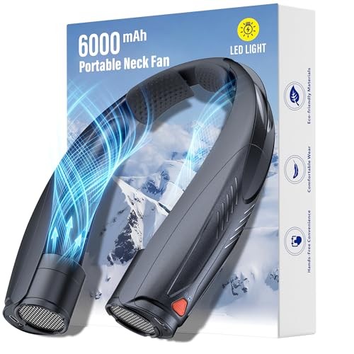 Portable Neck Fan with Reading Light – 6000mAh USB-C Rechargeable Hands – Black