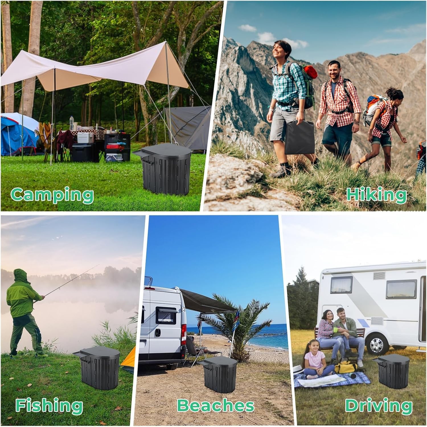 Sckee Camping Toilet, Portable Toilet for Adults, Travel Black