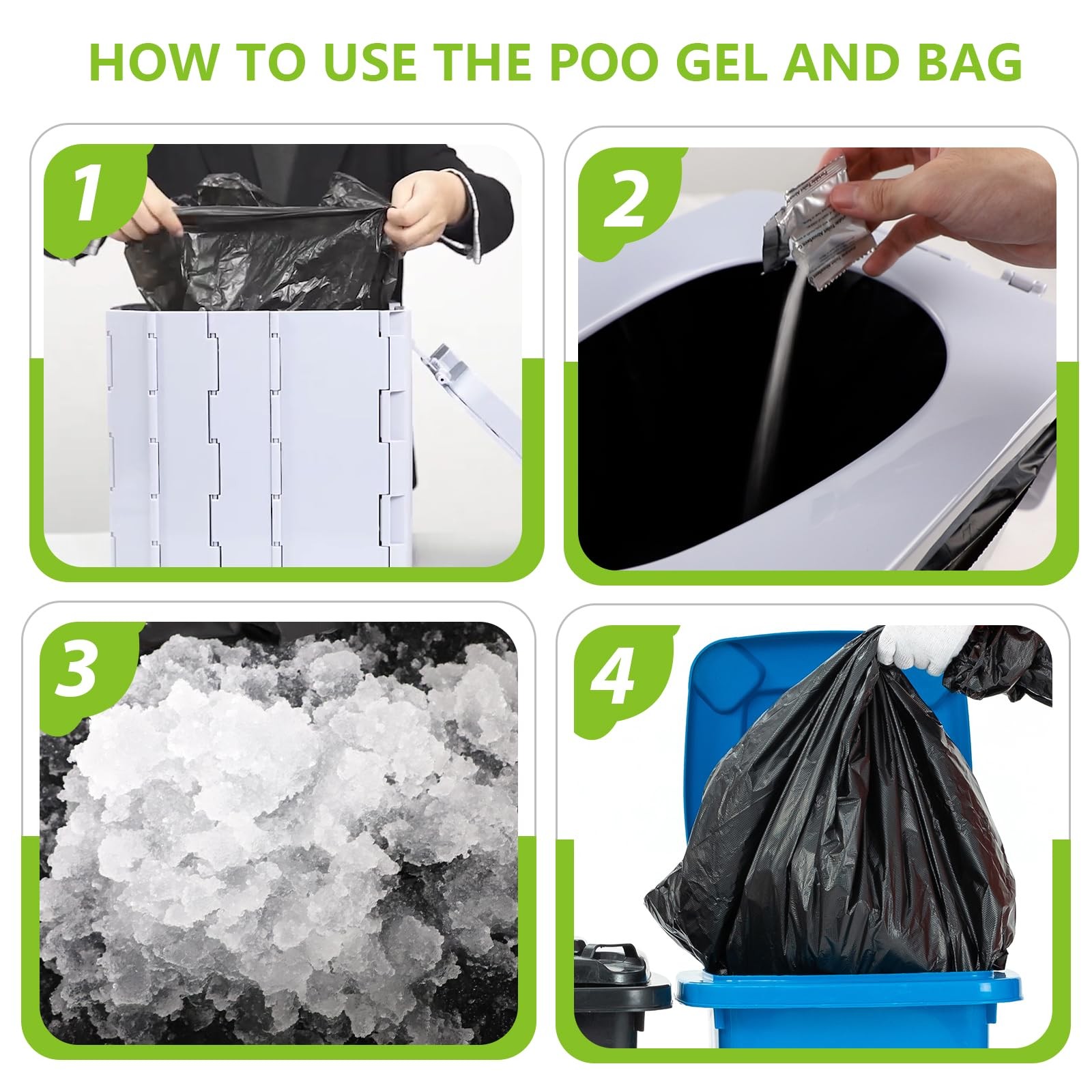 Portable Camping Toilet Bags and Poo Gel Set, Porta Potty Bags, HDPE Material…