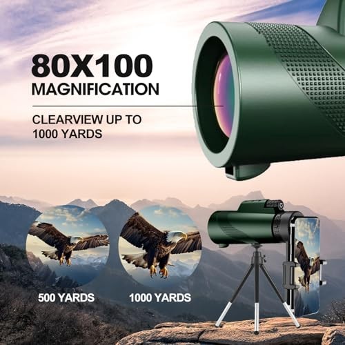 High-Definition 80×100 High-Powered Monocular Telescope for Green