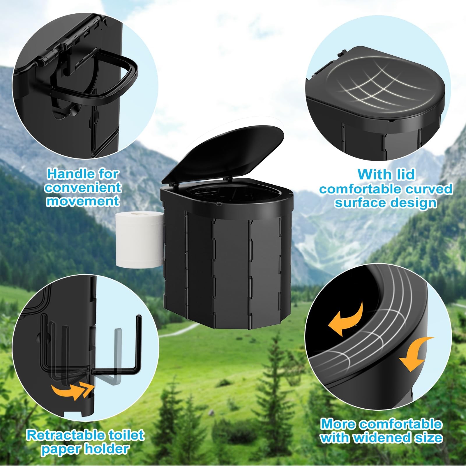 Portable Camping Toilet Adult Folding Porta Potty Waterproof Lid Holder Handle