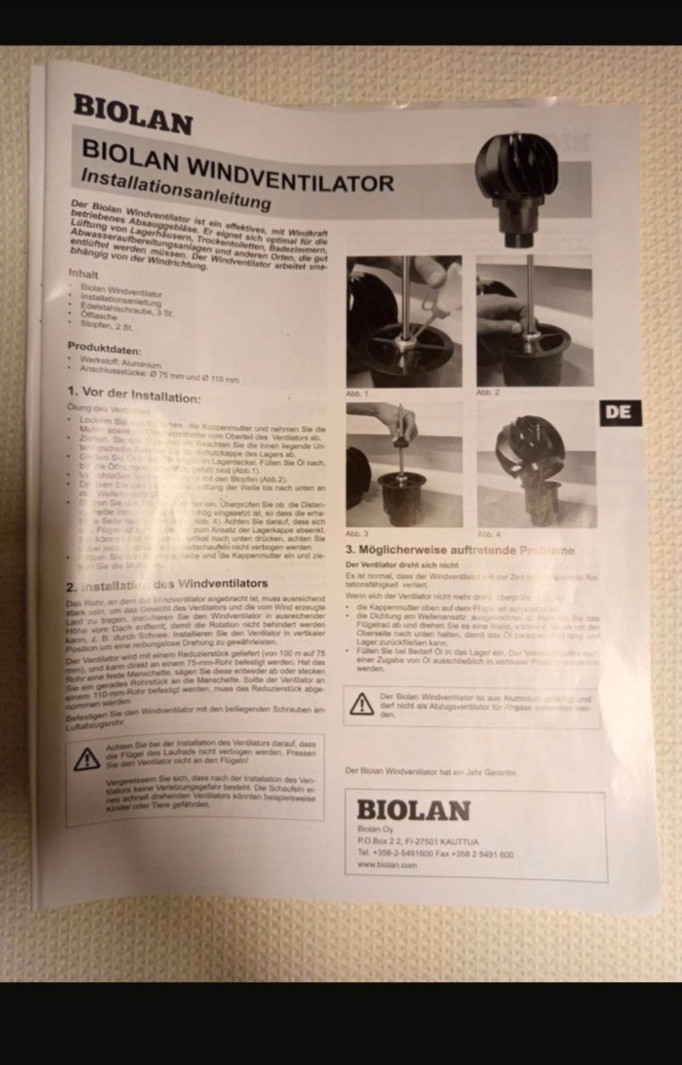 Biolan wind fan fan pipe attachment DN 75 / DN 110
