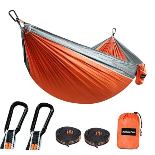 NATUREFUN Ultra-Light Travel Camping Hammock | 300kg Load 275x140cm Orange/Grey