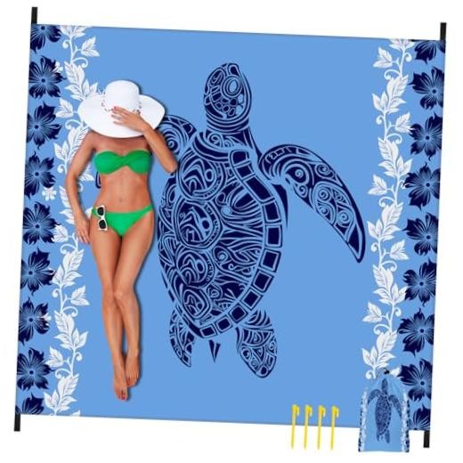 Beach Blanket 79″ X 83″ Oversized Lightweight, BeachMat Waterproof Turtles