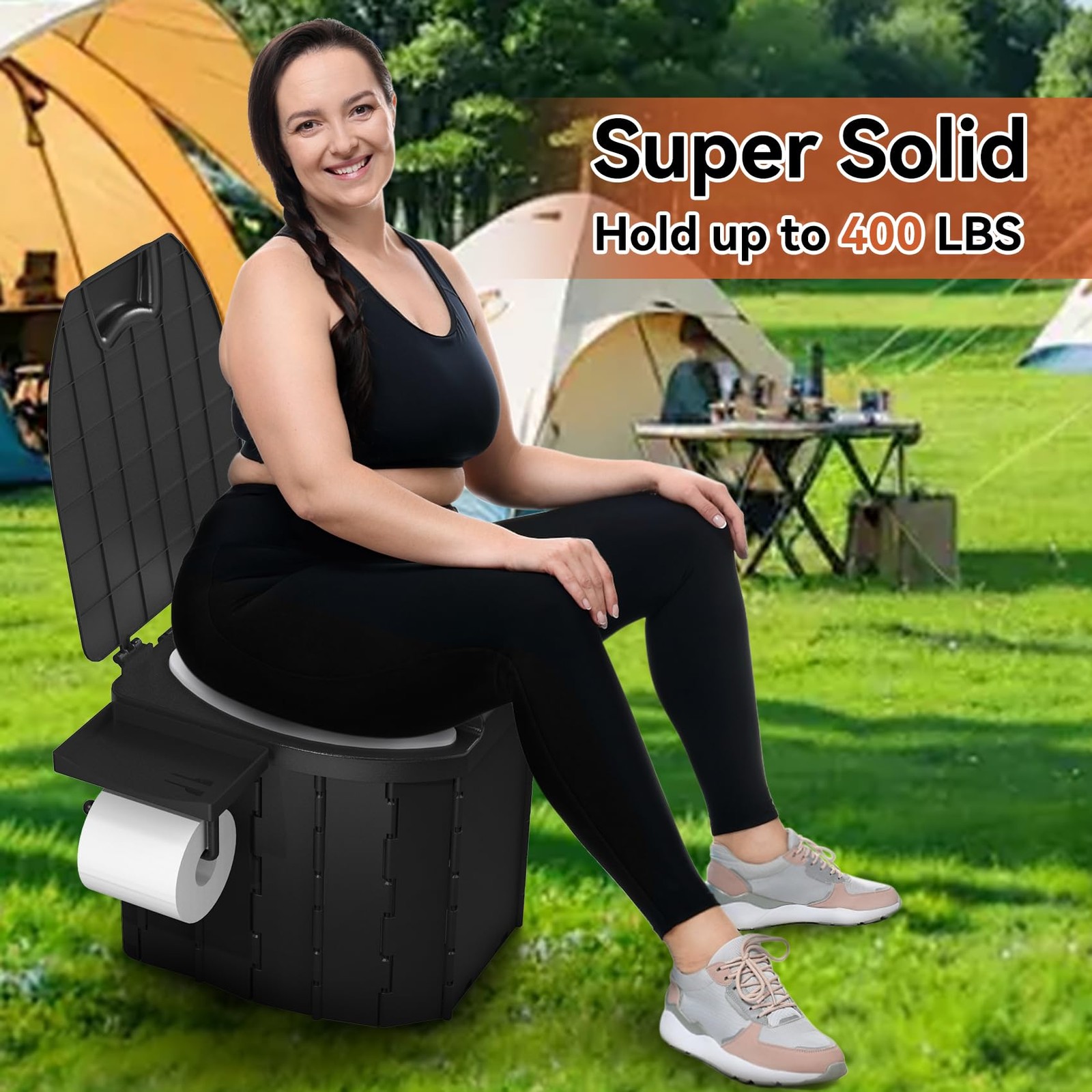 Portable Camping Toilet Foldable Travel Potty with Paper Holder Heavy Duty 450lb
