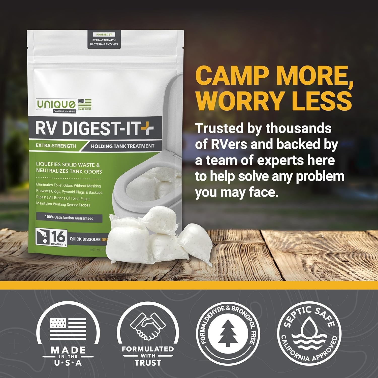 Unique RV Digest-It+ Extra-Strength RV Toilet Treatment Pod – Liquifies Waste an