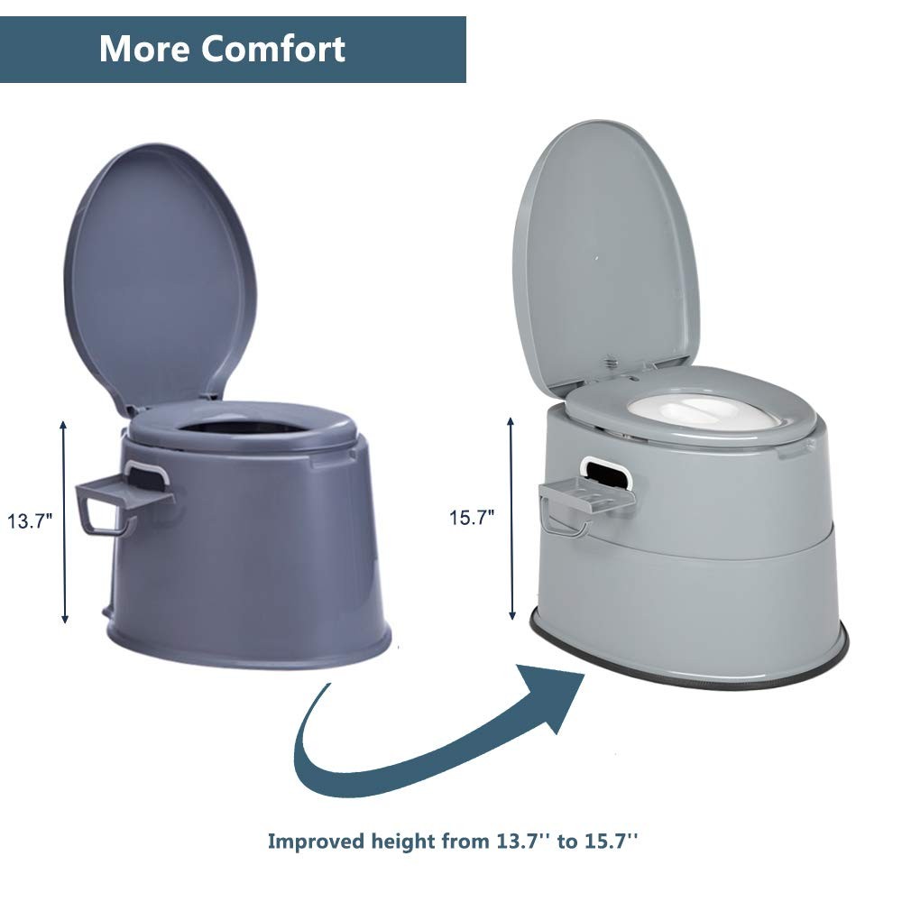 Portable Toilet | Indoor Outdoor Commode w/Detachable Inner Bucket, Grey