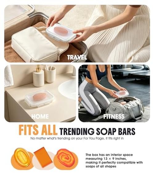 2-Pack Leakproof Travel Soap Case with Lid, Portable Soap Holder, White&blue