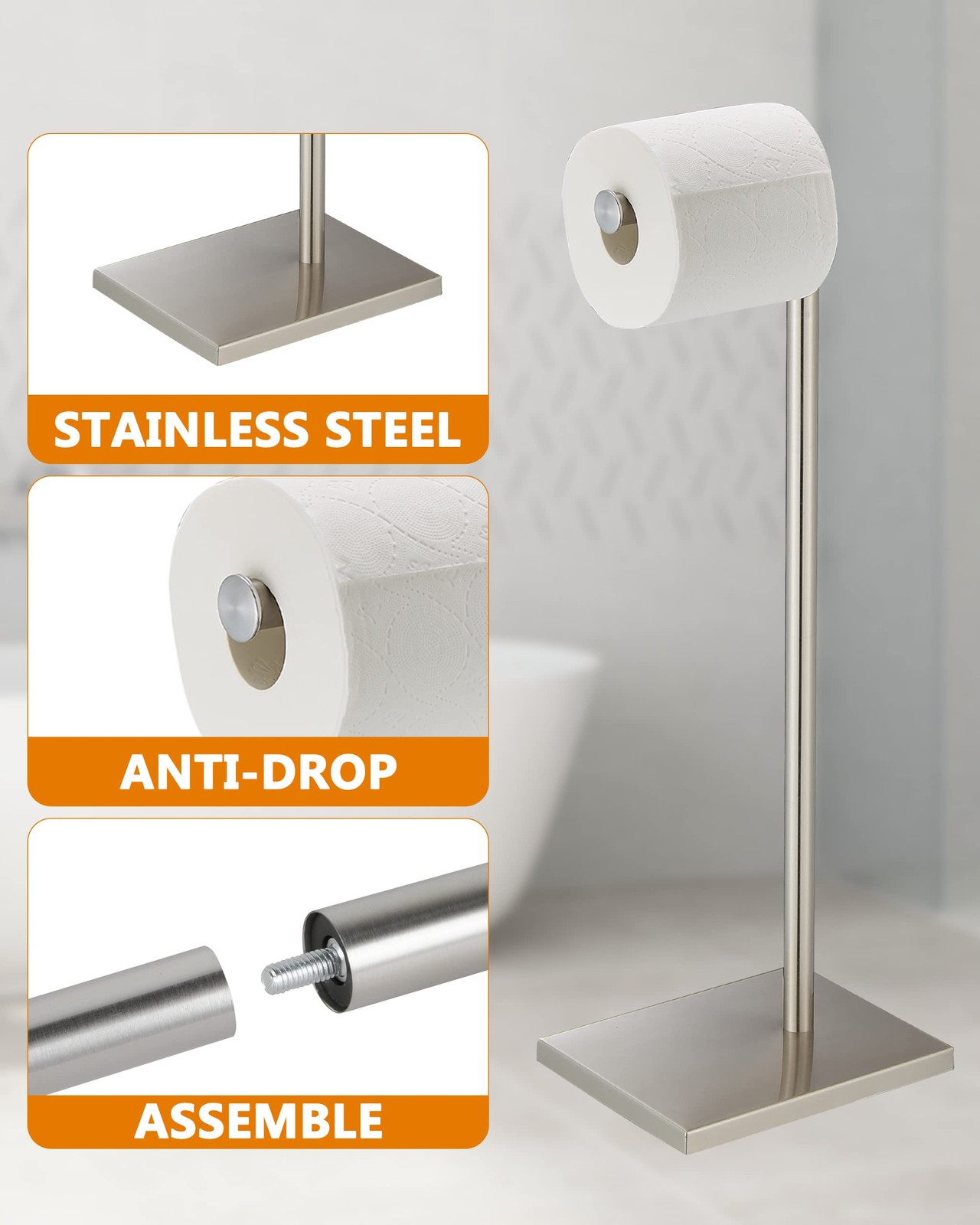 Toilet Paper Holder Stand, Free Standing Toilet Paper Roll Holder with Reserve f