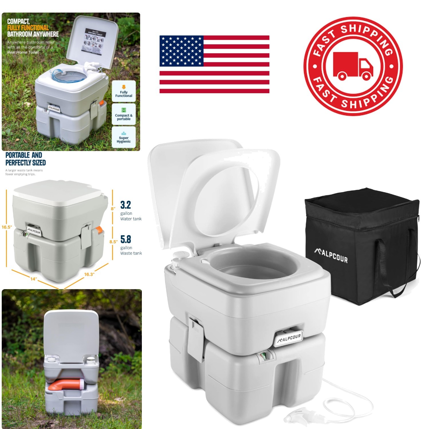 Portable Toilet Compact Indoor Outdoor Commode with Travel Bag for Camping