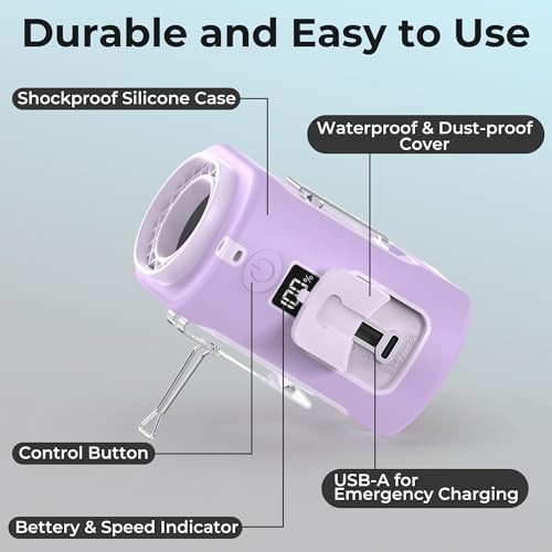 Mini Portable Waist Fan Clip on, Birthday Gifts LAVENDER 5000.0 Milliamp Hours