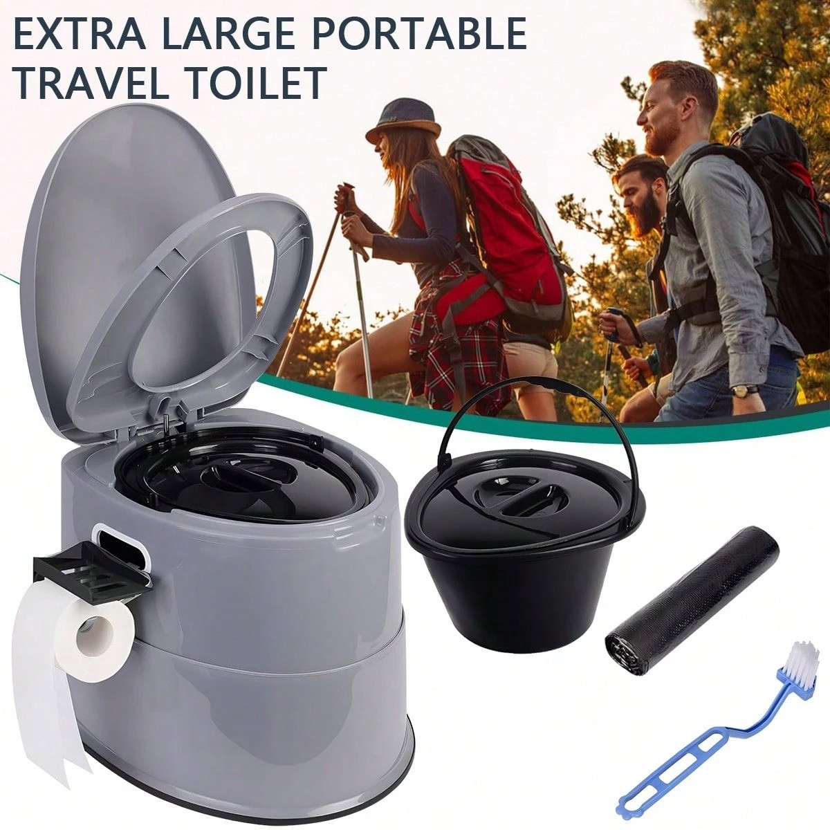 Portable Camping Toilet 1.3 Gal Detachable Bucket 300LB Gray