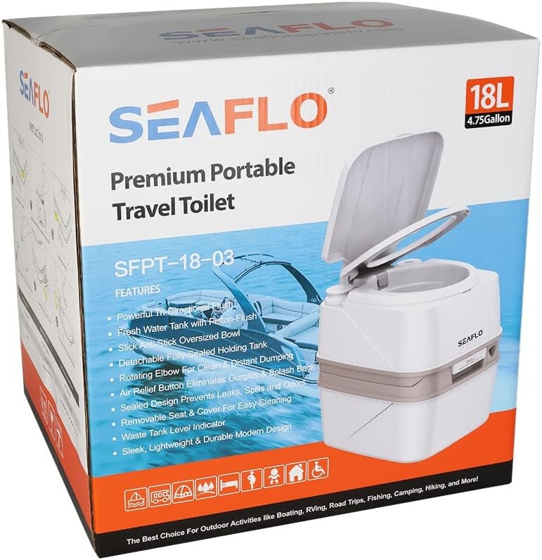 SEAFLO 18L Portable Camping Toilet Manual Flush RV Caravan Boat 4 Year Warranty