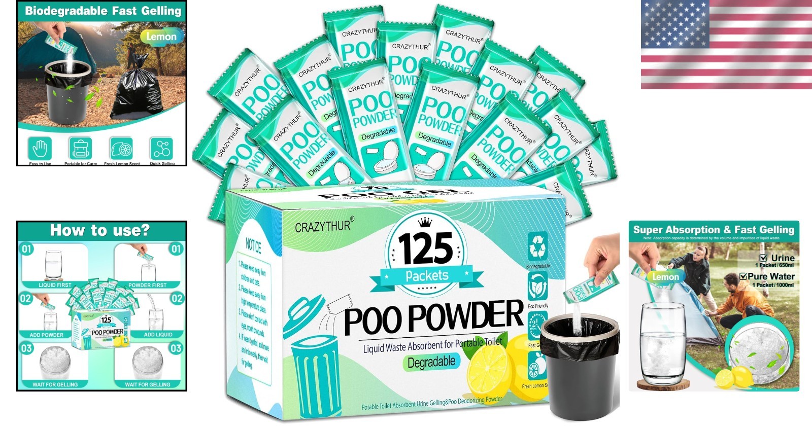 125 Lemon-Scented Portable Toilet Gel Sachets – Ultimate Camping Sanitation