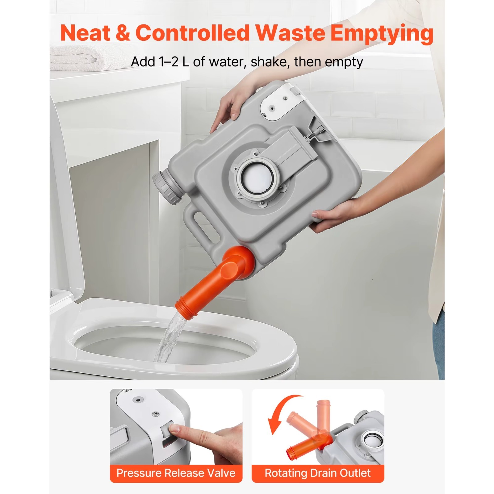 Portable Toilet 5.3 Gallon 7.9 Gallon Detachable Waste Tank Gravity Flushing
