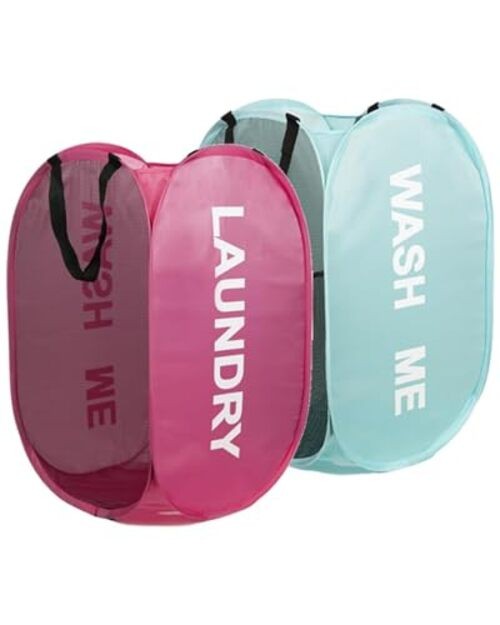 2 PCS Clothes Hampers for Laundry Stackable Divided Baskets Red & Blue