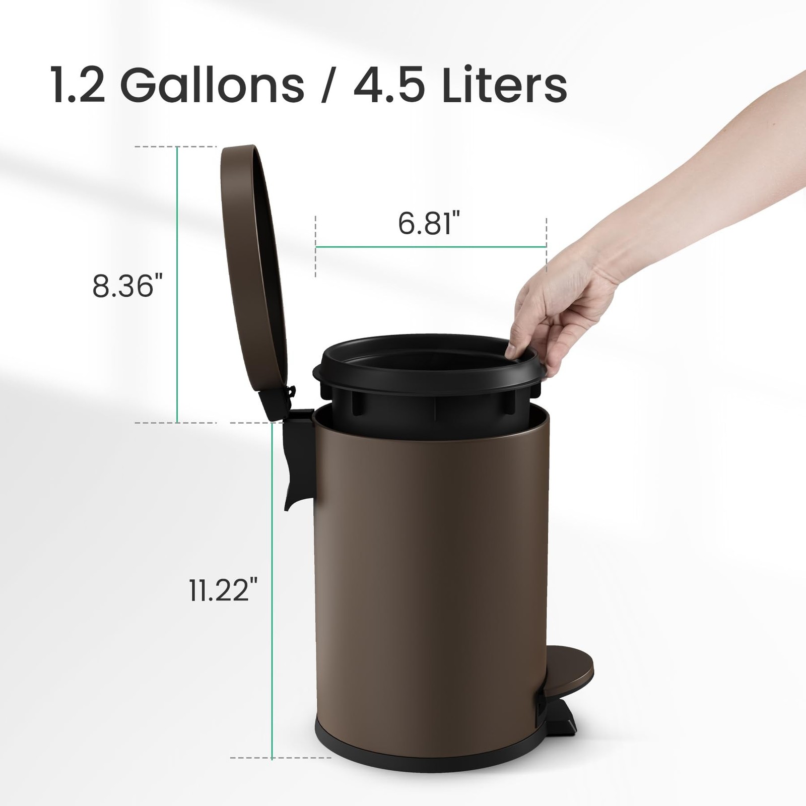 Cesun 1.2 Gallons Small Brown Trash Can, Bathroom Garbage Can with Lid and Fo…