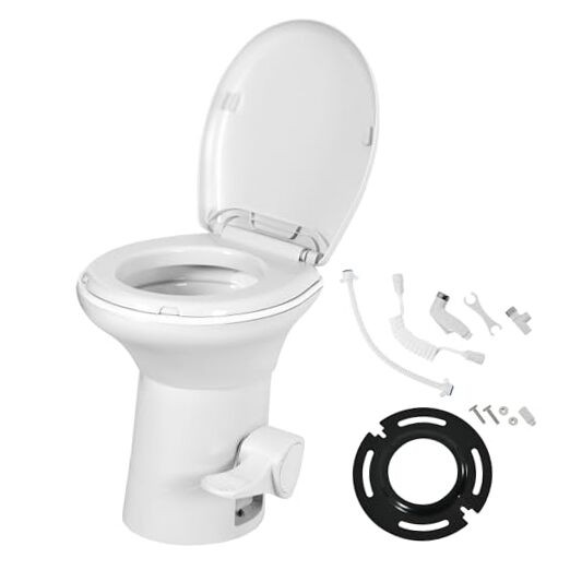 RV Toilet with Enamel Bowl, Plastic Toilet Body, Pedal Flush, Gravity Flush