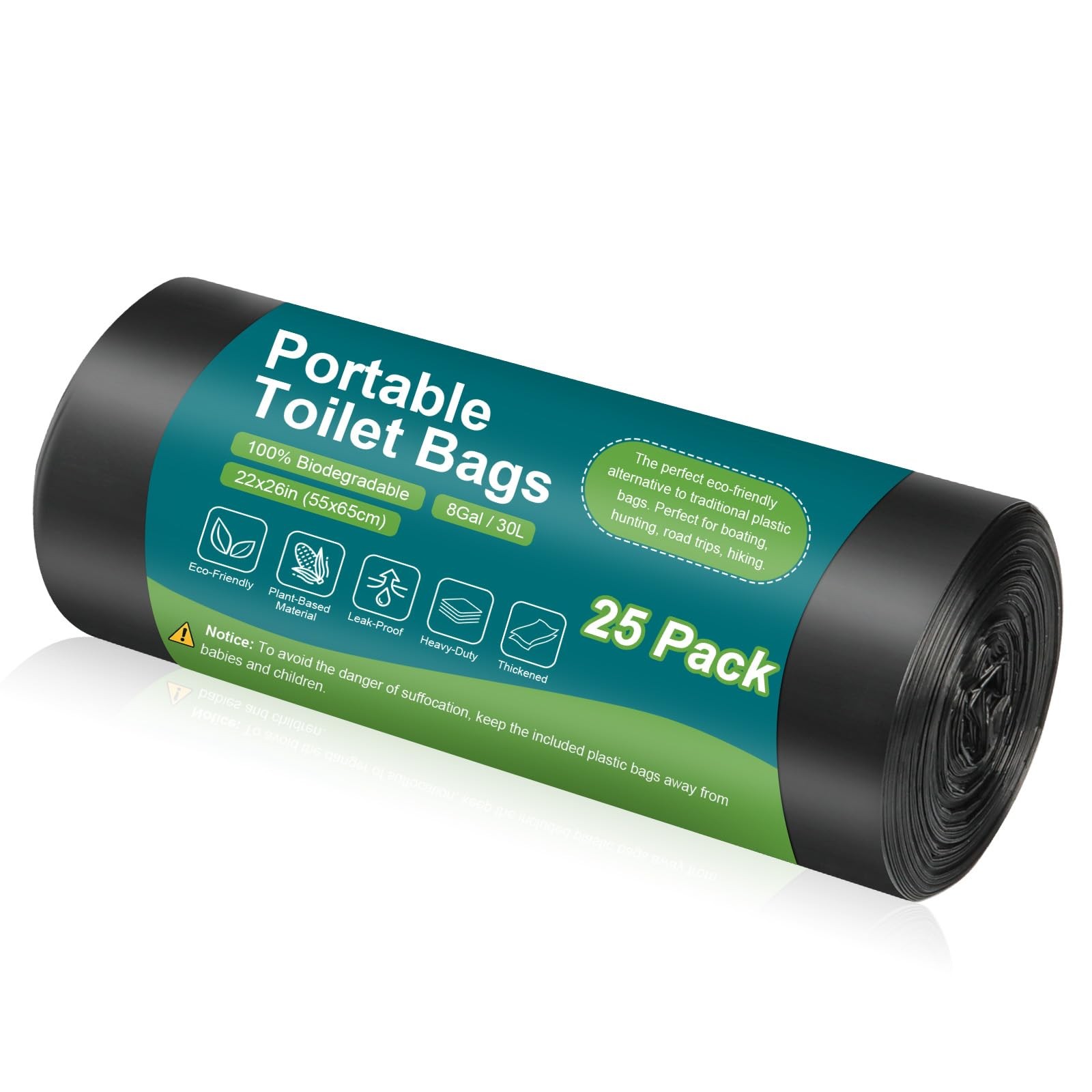 Portable Toilet Bags – 25 Count Biodegradable Toilet Waste Bags 8 Gallon Port…