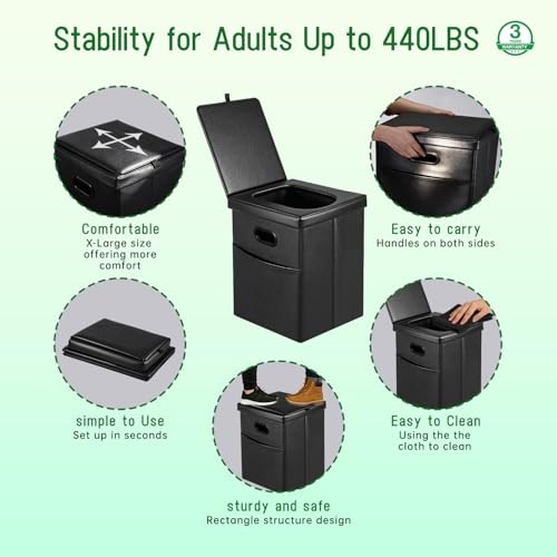 16.5″ XL Portable Toilet for Camping, Foldable Travel Toilet for Adults Black
