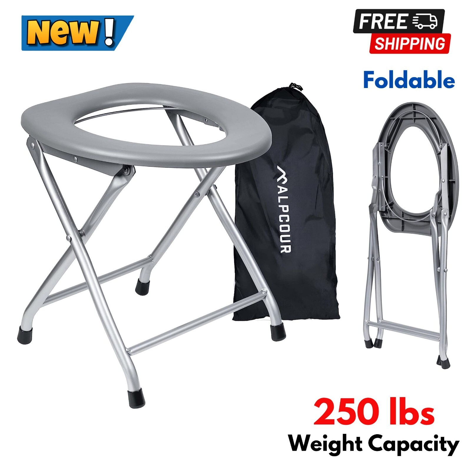 Portable Folding Toilet Seat Potty Chair w/ Carry Bag for Camping Trip RV Travel