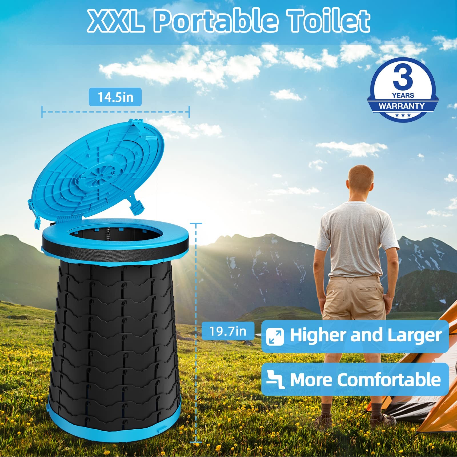 XXL Portable Toilet – 19.7″H Adjustable Foldable Camping Toilet, Luggable Loo…